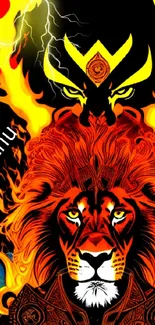 Fiery lion artwork with bold design and vibrant colors.