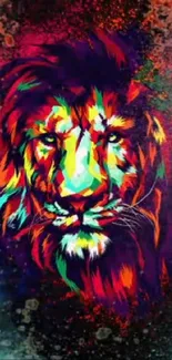 Vibrant lion art wallpaper with colorful design for mobile screen.