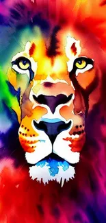 Vibrant watercolor lion wallpaper with vivid colors and artistic flair.