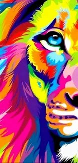 Vibrant abstract lion art in colorful hues for mobile wallpaper.