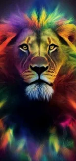 Colorful lion with multicolor mane art.