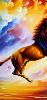 Vibrant abstract lion with colorful background.