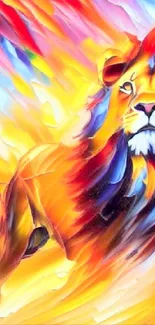 Abstract lion painting with vibrant colors and dynamic design.