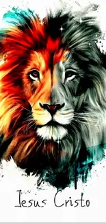 Vibrant lion art with bold colors on a mobile wallpaper.