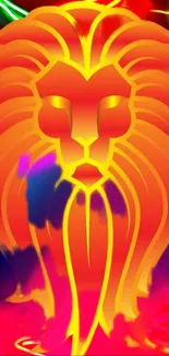 Vibrant orange neon lion art on a mobile wallpaper background.