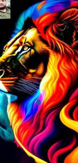 Vibrant and colorful lion art wallpaper with a fiery mane design.