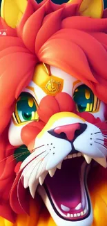 Colorful cartoon lion art illustration, vibrant wallpaper.