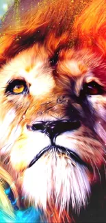 Vibrant abstract lion art wallpaper with colorful design.