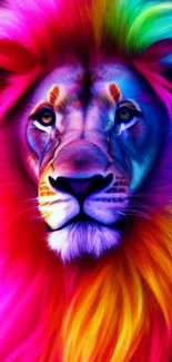 Vibrant rainbow-colored lion art wallpaper for mobile.