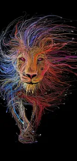 Colorful abstract lion art on black background.