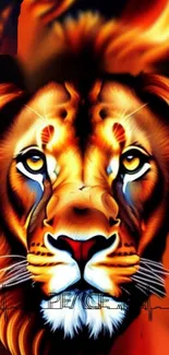 Vibrant lion art wallpaper with fiery colors and bold design.