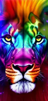 Colorful and vibrant lion face art wallpaper.