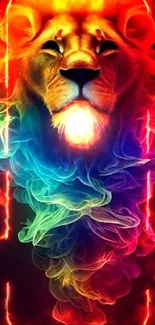 Vibrant rainbow-colored lion art design wallpaper.