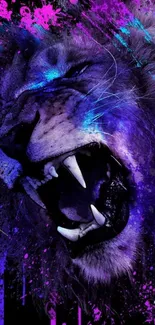 Vibrant purple and blue lion art wallpaper with expressive colors.