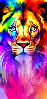 Vibrant rainbow lion art mobile wallpaper.