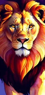 Colorful artistic lion wallpaper with vibrant orange and purple hues.