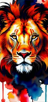 Vibrant and colorful lion face with abstract design on mobile wallpaper.