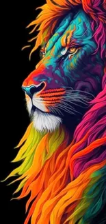 Vibrant and colorful lion art wallpaper for mobile screen.