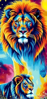 Vibrant lion artwork with colorful hues and a bold design.