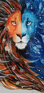 Artistic lion with contrasting orange and blue colors.