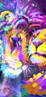 Vibrant lion couple in colorful abstract art design.