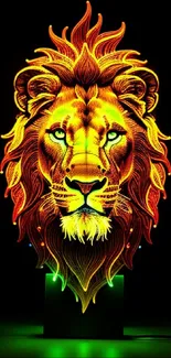 Vibrant lion face with glowing accents on a black background.