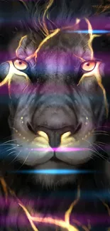 Vibrant lion head with glowing colorful effects in a fantasy design.