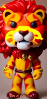 Vibrant lion figurine with striking red and yellow hues as mobile wallpaper.