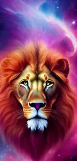 Majestic lion in a vibrant galaxy setting wallpaper.