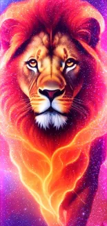 Colorful lion in a galaxy-themed mobile wallpaper.