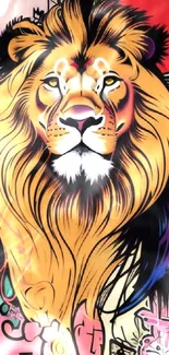 Vibrant graffiti art of a lion with rich colors and urban style.