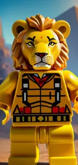 Colorful Lego lion in a desert setting wallpaper.