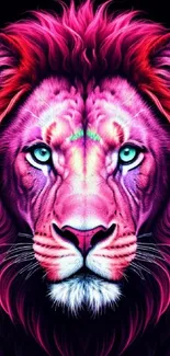 Vivid digital art of a pink lion on a dark background for mobile wallpaper.