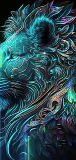 Intricate and vibrant lion artwork on a dark phone wallpaper.