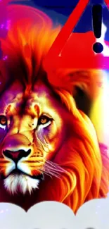 Vibrant lion with fiery hues on a colorful mobile wallpaper.