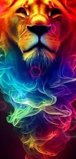 Vibrant rainbow-colored lion art wallpaper with abstract design.