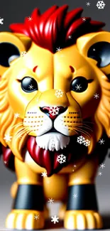 Colorful toy lion with golden and red hues on a mobile wallpaper.