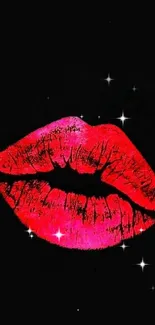 Bold red lips with sparkles on dark background.