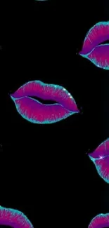 Vibrant neon pink lips on black wallpaper.