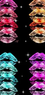 Vibrant artistic lips on black wallpaper, perfect for mobile screens.