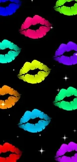 Colorful lips on black wallpaper for mobile phones.