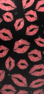 Mobile wallpaper with pink lips pattern on a black background.