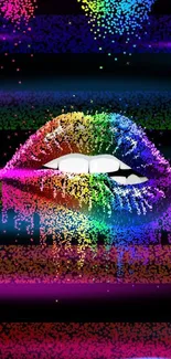 Colorful lips with rainbow gradient on dark background wallpaper.