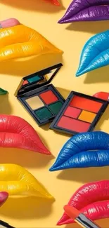 Colorful lipstick and makeup palette art wallpaper.