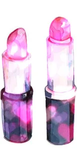 Watercolor illustration of colorful lipsticks in a row.