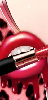 Vibrant artwork of red lips with glittery lipstick and leopard print.