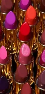 A vibrant collection of colorful lipsticks arranged artistically.