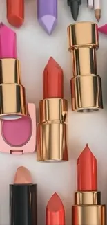 Assorted vibrant lipstick wallpaper with various colorful shades.