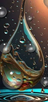 Artistic liquid droplet on dark background with orange glow.