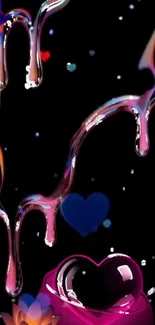Colorful abstract liquid heart wallpaper with vibrant swirls.